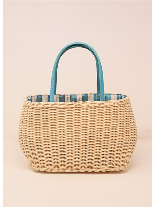 Bag in wicker with turquoise leather handle Laboratorio Capri | 113NATURCH
